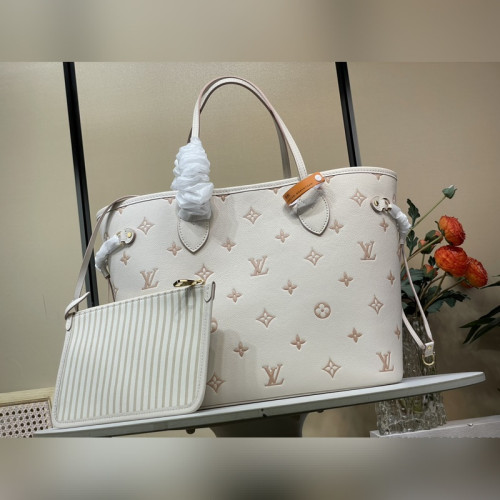 頂級原單複刻獨家實拍 [Neverfull MM 中號手袋] M45685 M14285 奶油杏色(提花)
